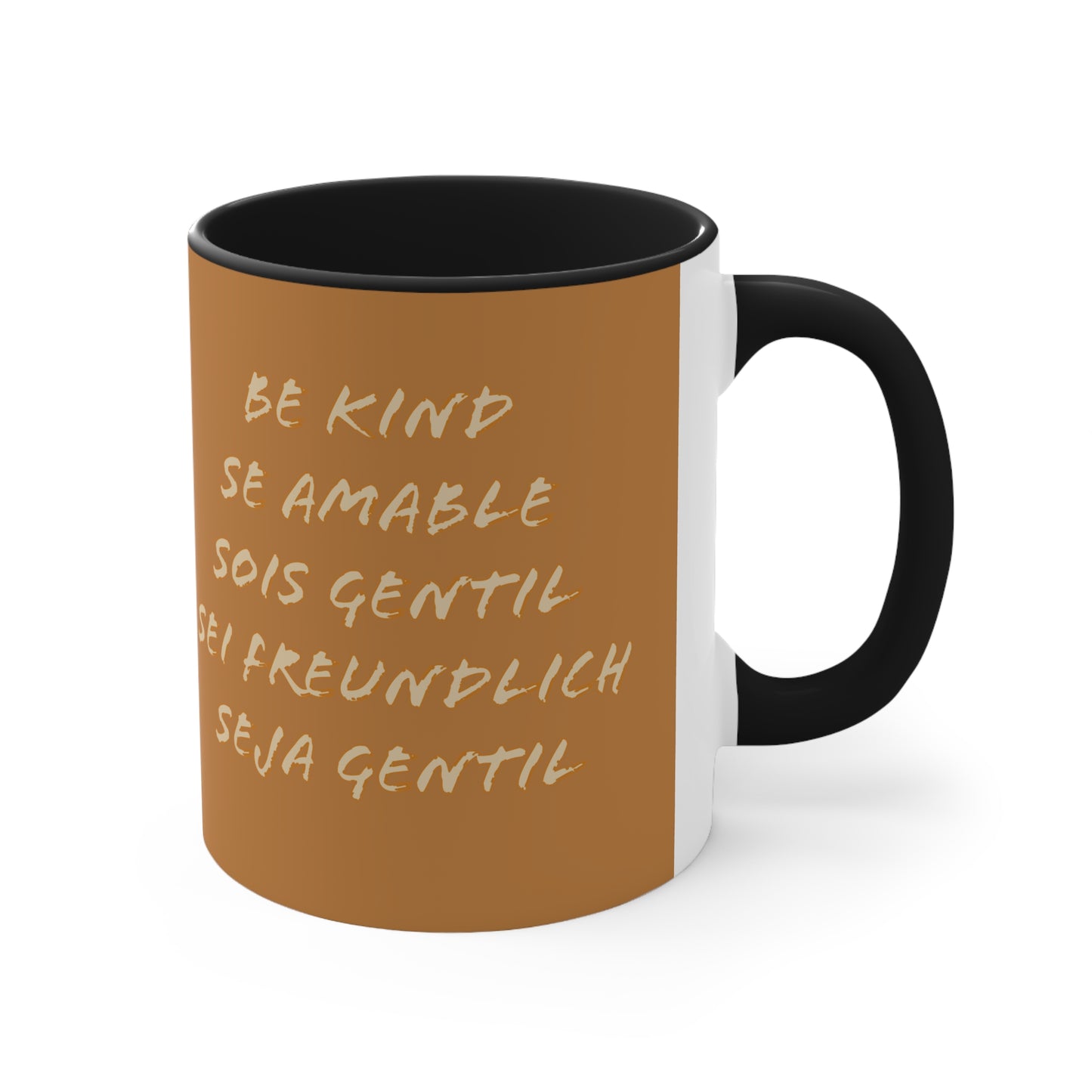 Be Kind (in 5 Languages) Accent Coffee Mug, 11oz