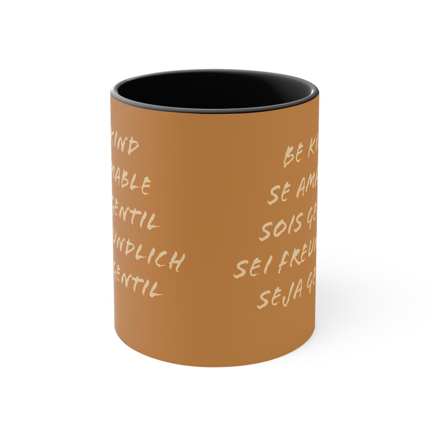 Be Kind (in 5 Languages) Accent Coffee Mug, 11oz