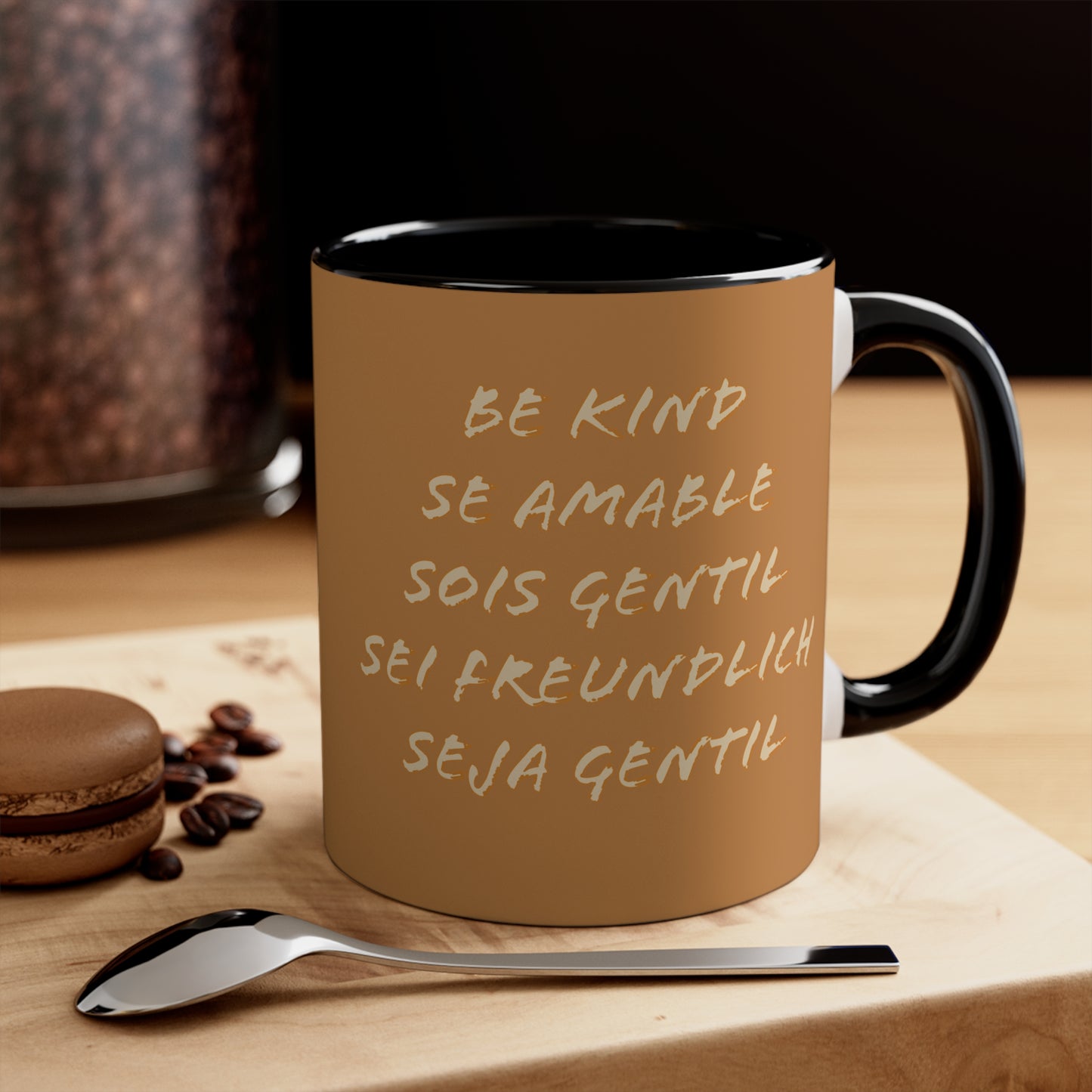 Be Kind (in 5 Languages) Accent Coffee Mug, 11oz